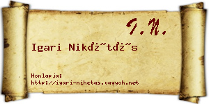 Igari Nikétás névjegykártya